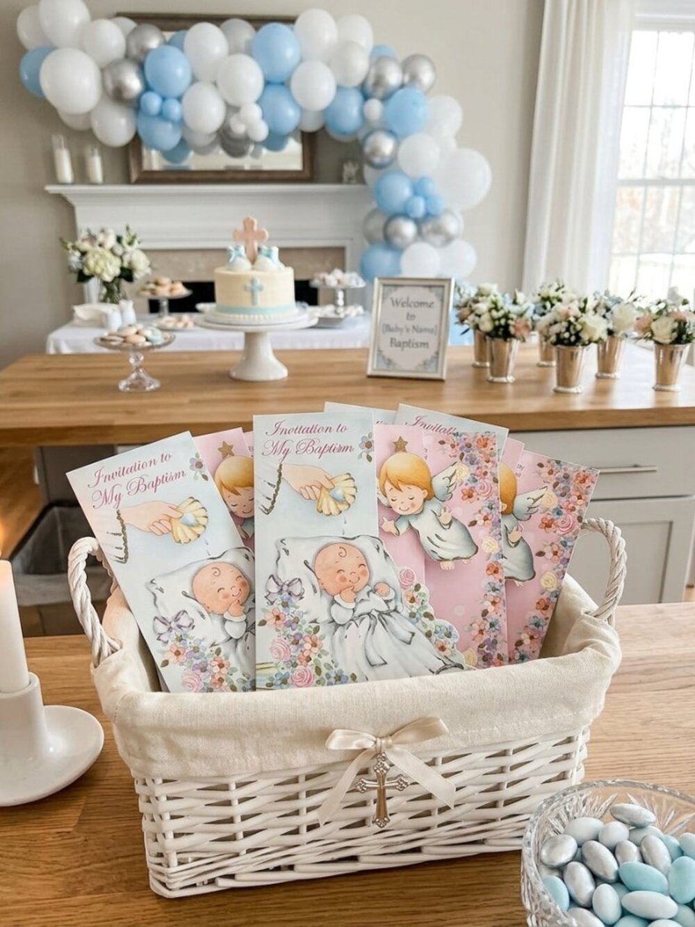 8pk Religious Baptism Invitations for Girls - 9x5 - Christening Party Supplies